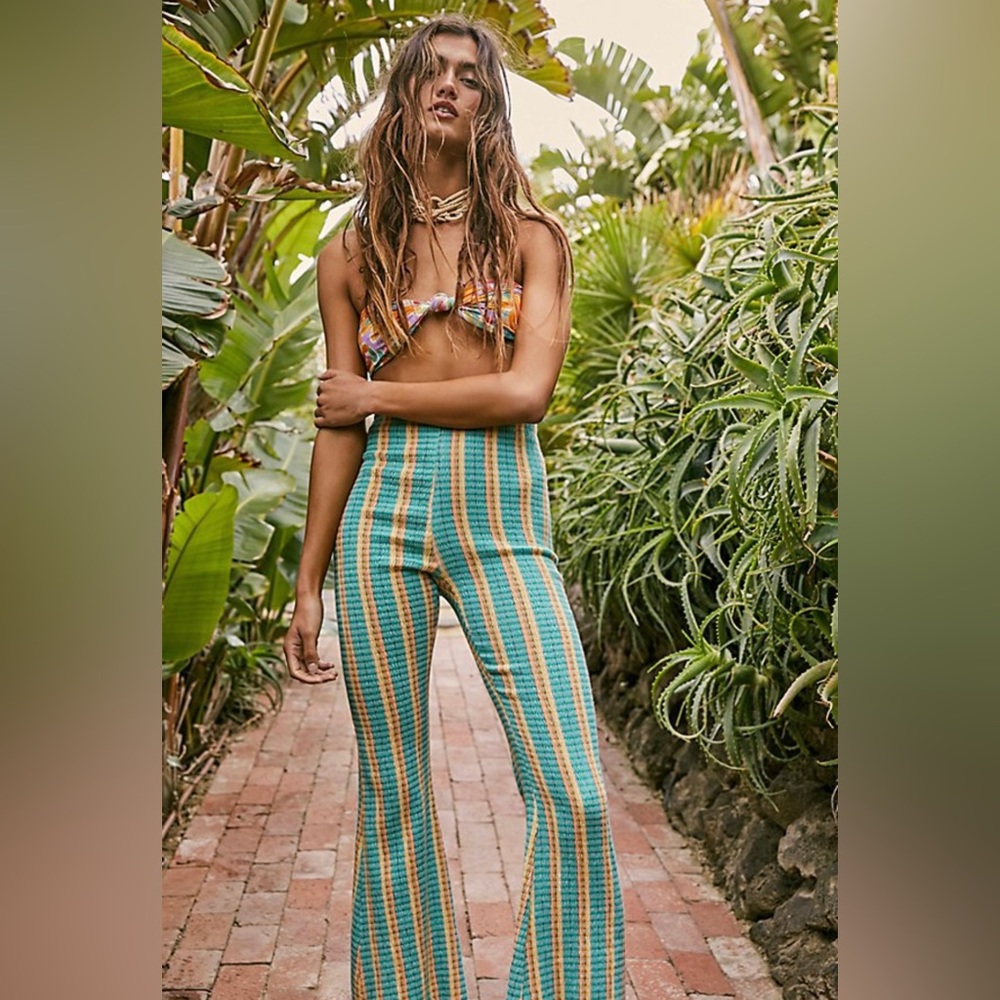Fine Line Slim Pant- Teal Combo